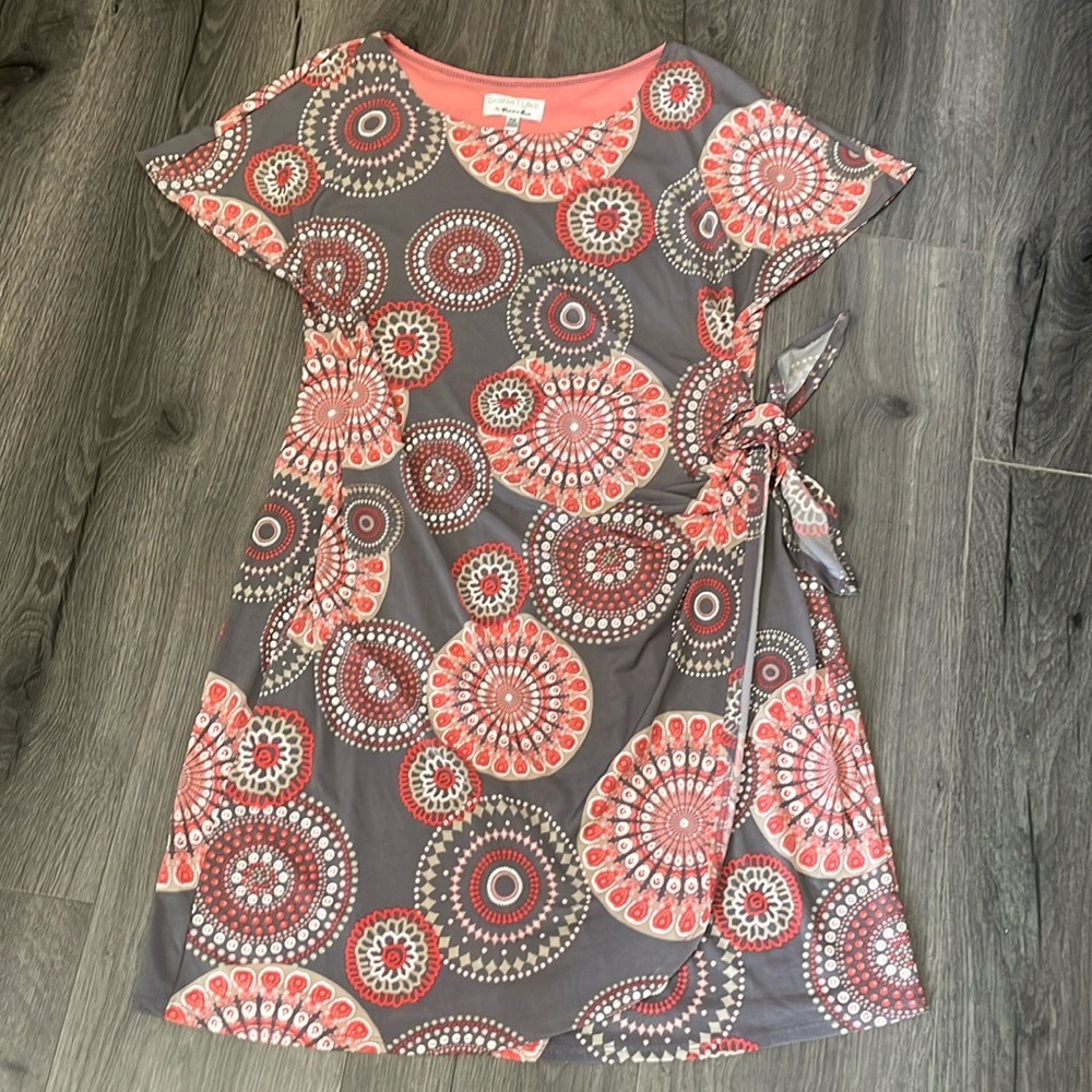 Signature by Robbie Bee Cotton Dress gray & peach vibrant colors cute mini